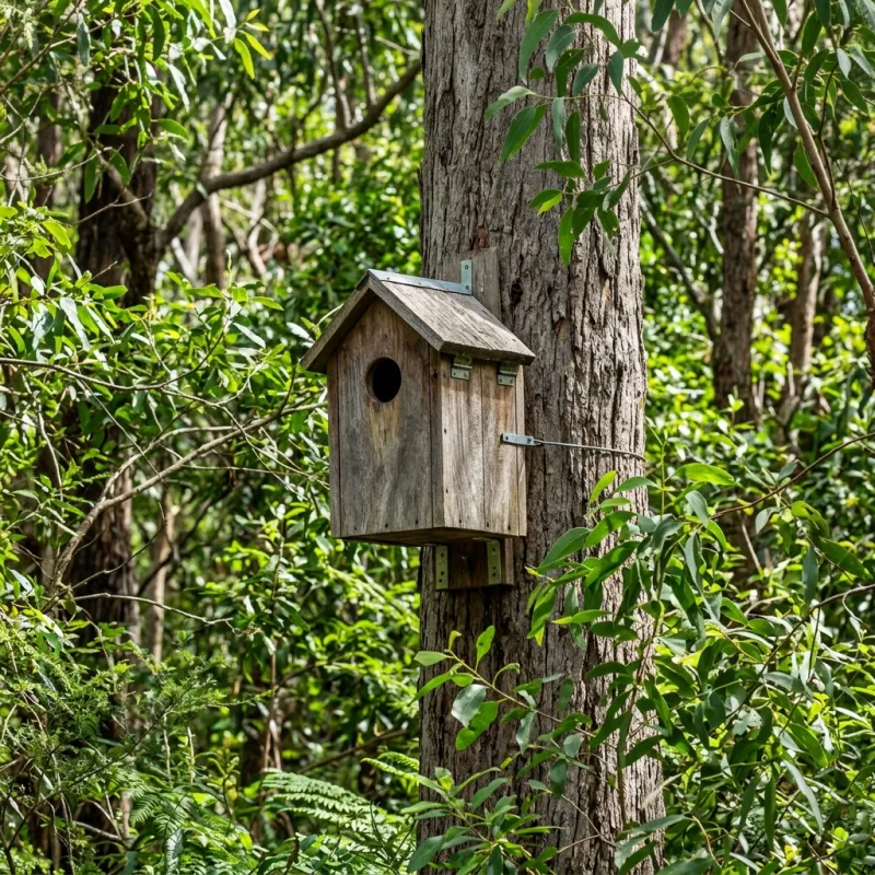 Animal nesting box installed as a humane alternative to a Bonshaw roof cavity