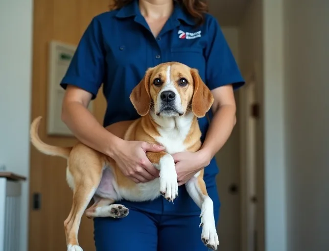 Technician respectfully transporting a deceased dog in Bonshaw